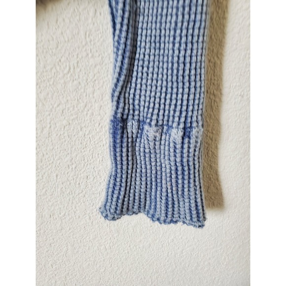 Free People FP One Colt Thermal Top Blue Waffle Knit Henley Medium Distressed - Picture 9 of 13